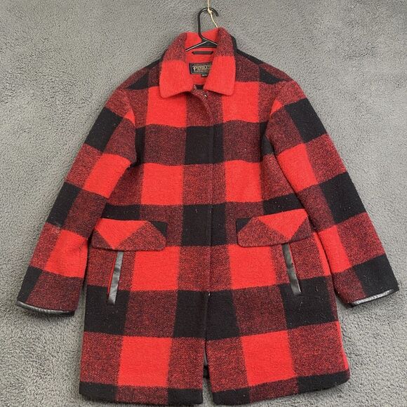 Pendleton Coat Mens Medium Wool Blend Buffalo Plaid Snap Front Crest Patch - Picture 1 of 16
